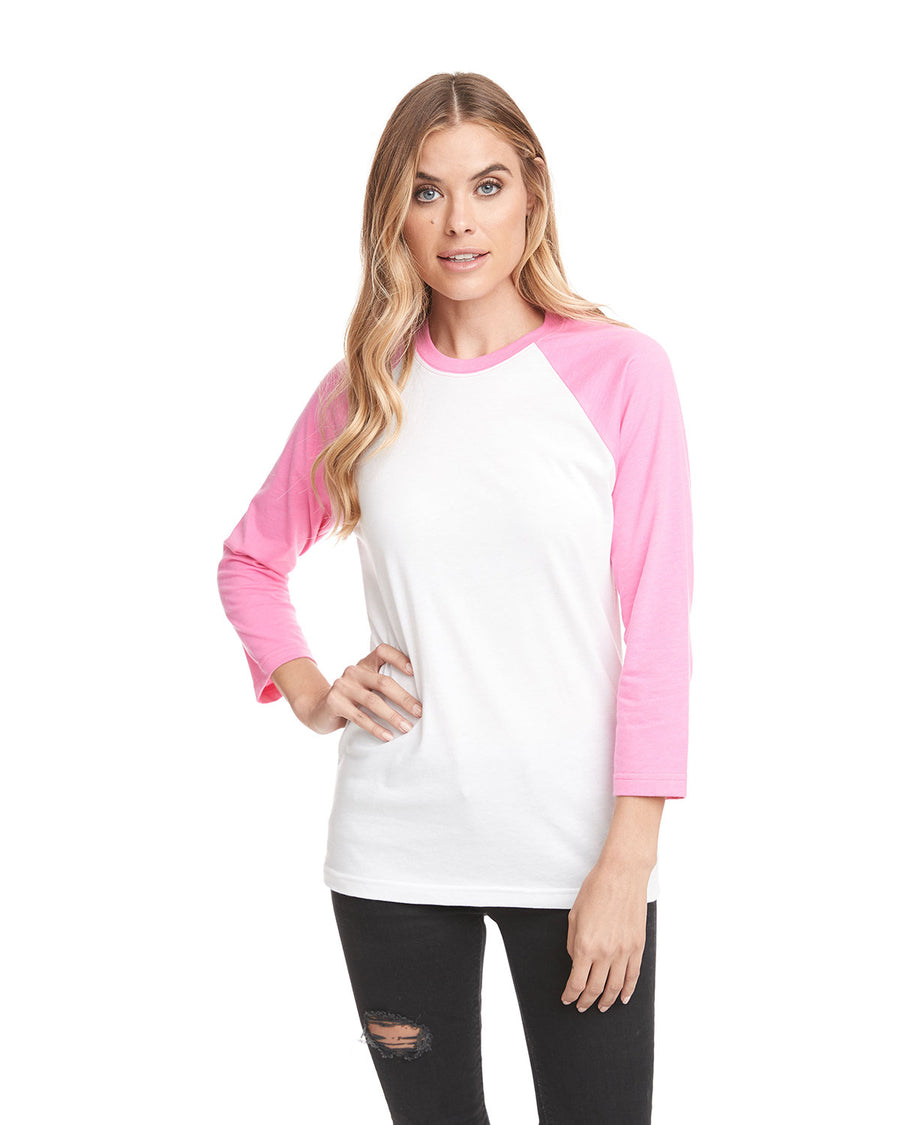 Unisex CVC 3/4 Sleeve Raglan Baseball T-Shirt - Hot Pink / White