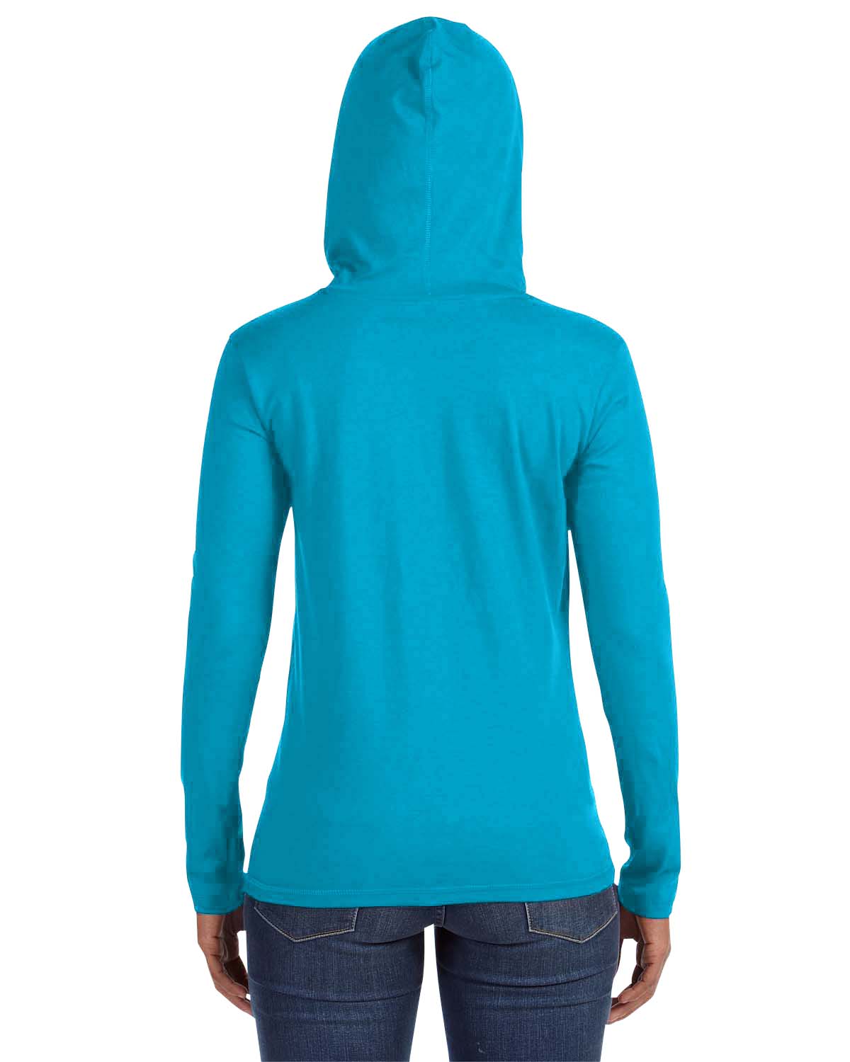 Women's Lightweight Long-Sleeve Hooded T-Shirt - Caribbean Blue / Dark Gray