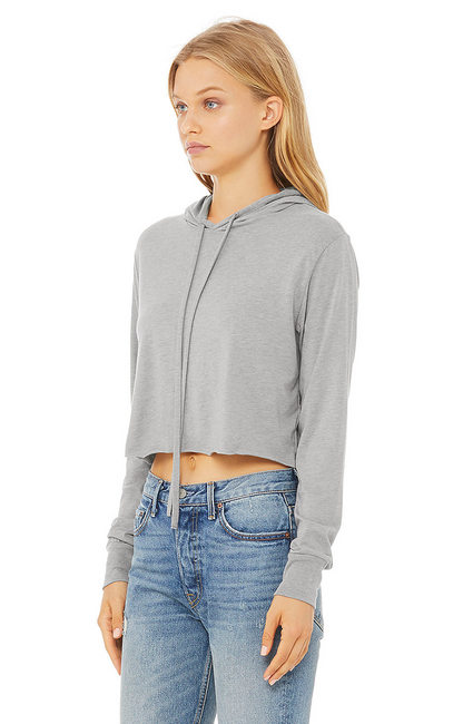 Women's Cropped Long Sleeve Hooded T-Shirt - Athletic Gray Triblend
