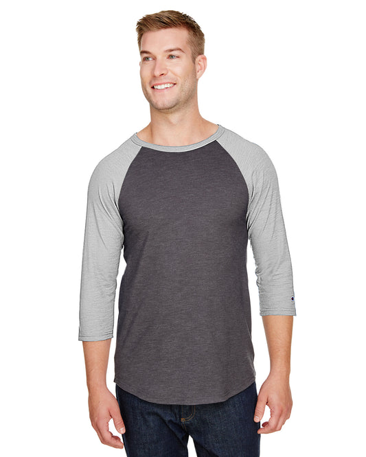 Unisex Ringspun Slub Baseball T-Shirt - Ch Heather / Oxford Gray
