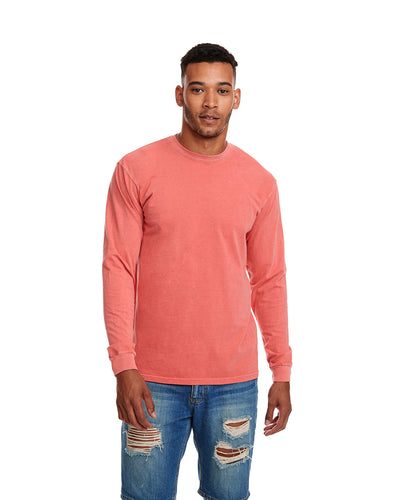 Unisex Inspired Dye Long-Sleeve Crew with Pocket - Guava