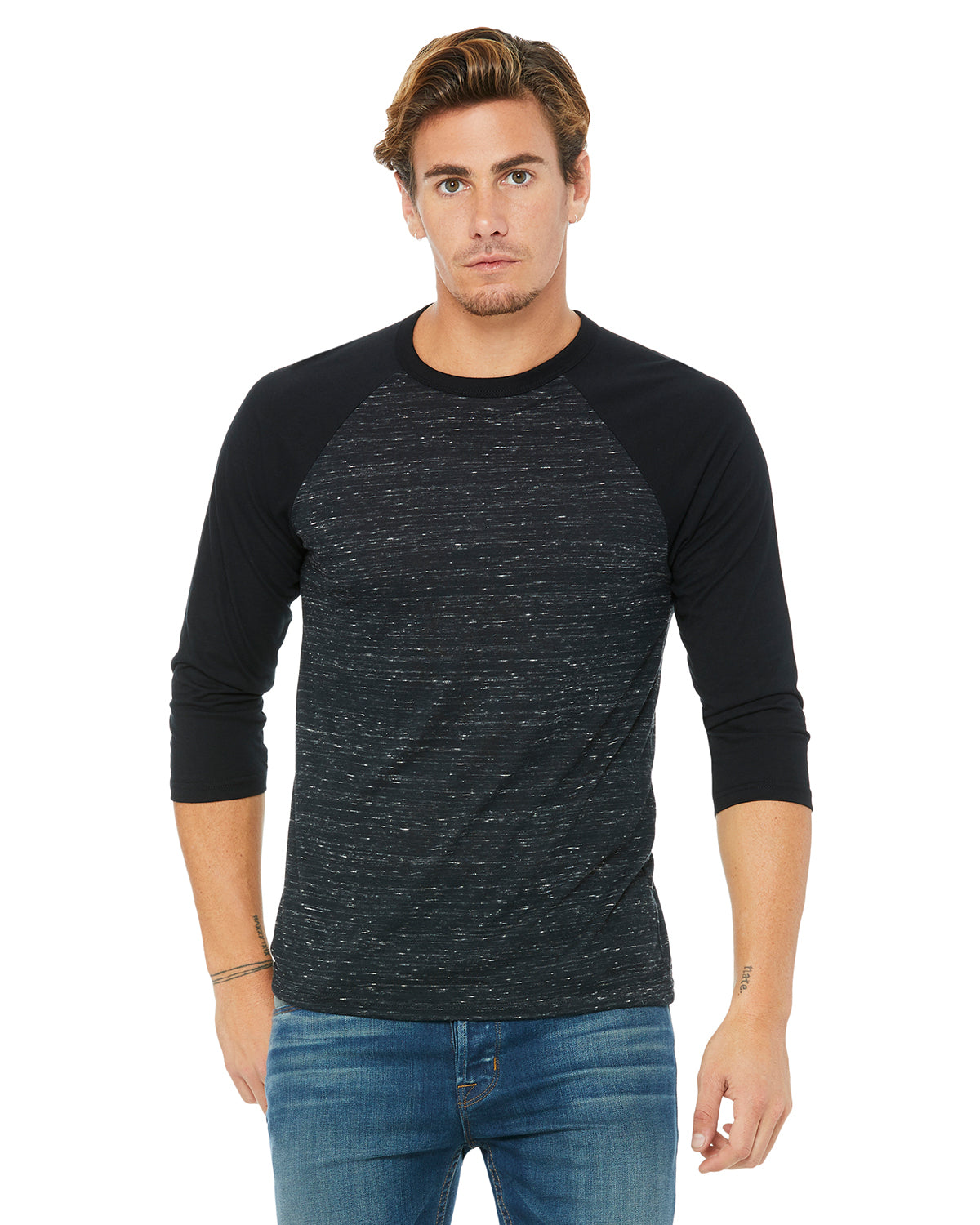 Unisex 3/4-Sleeve Baseball T-Shirt - Black Marble / Black
