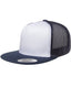 Yupoong 6006W - Unisex Classic Flat Bill Trucker with White Front Panel Cap - White / Navy