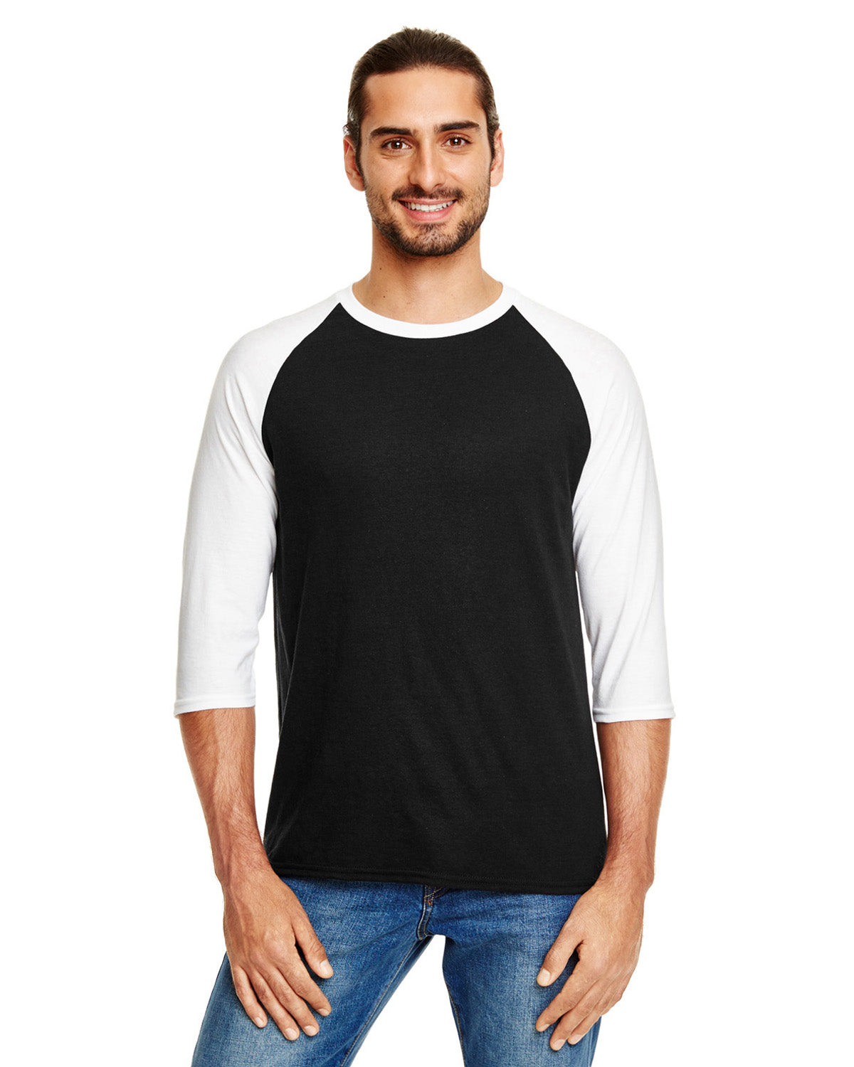 Unisex Triblend 3/4-Sleeve Raglan T-Shirt - Black / White