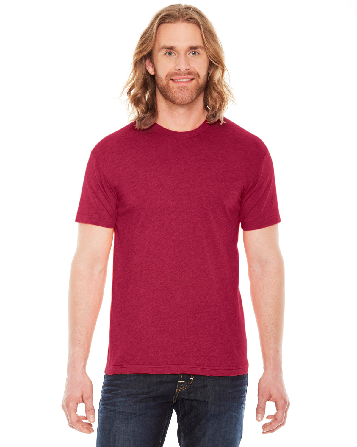 Unisex Poly-Cotton Short-Sleeve Crewneck - Heather Red