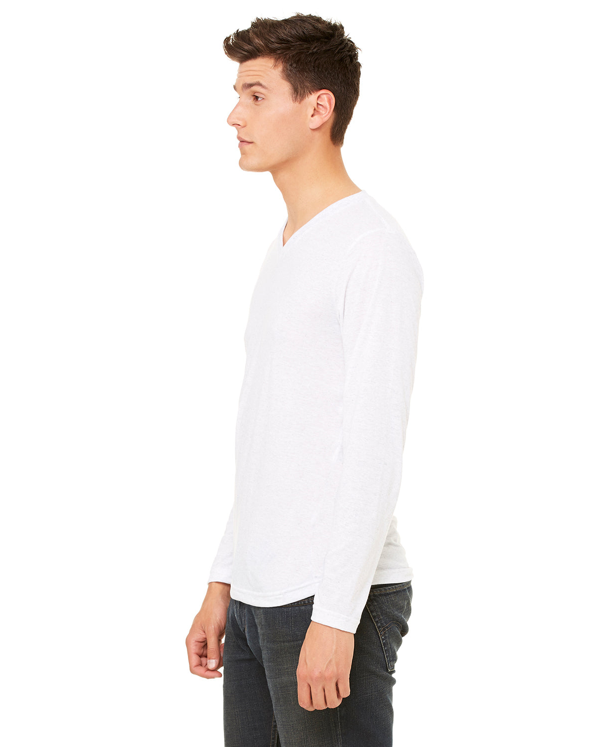 Unisex Jersey Long-Sleeve V-Neck T-Shirt - White Fleck Triblend