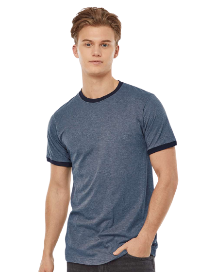 Unisex Fine Jersey Ringer Tee - Heather Denim/ Navy