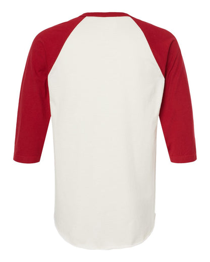 Unisex Fine Jersey Raglan Tee - Vintage White/ Rio Red