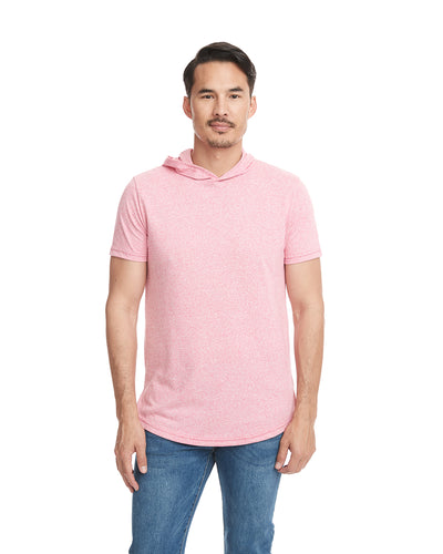 Unisex Mock Twist Short Sleeve Hoody T-Shirt - Tech Pink