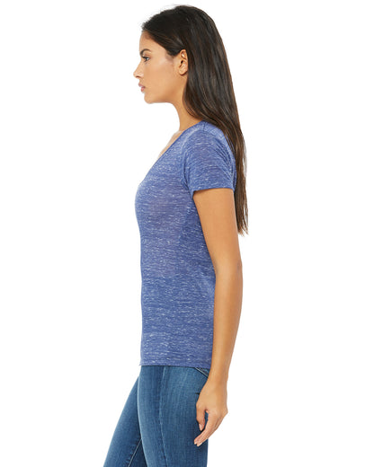Ladies' Jersey Short-Sleeve Deep V-Neck T-Shirt - Navy Marble