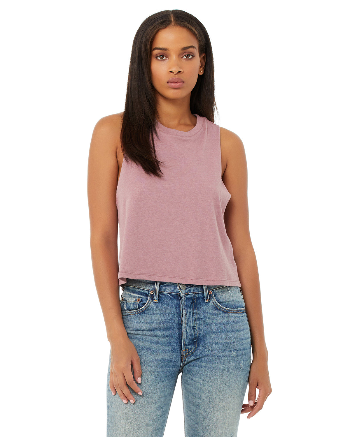 Women's Racerback Cropped Tank - Heather Orchid