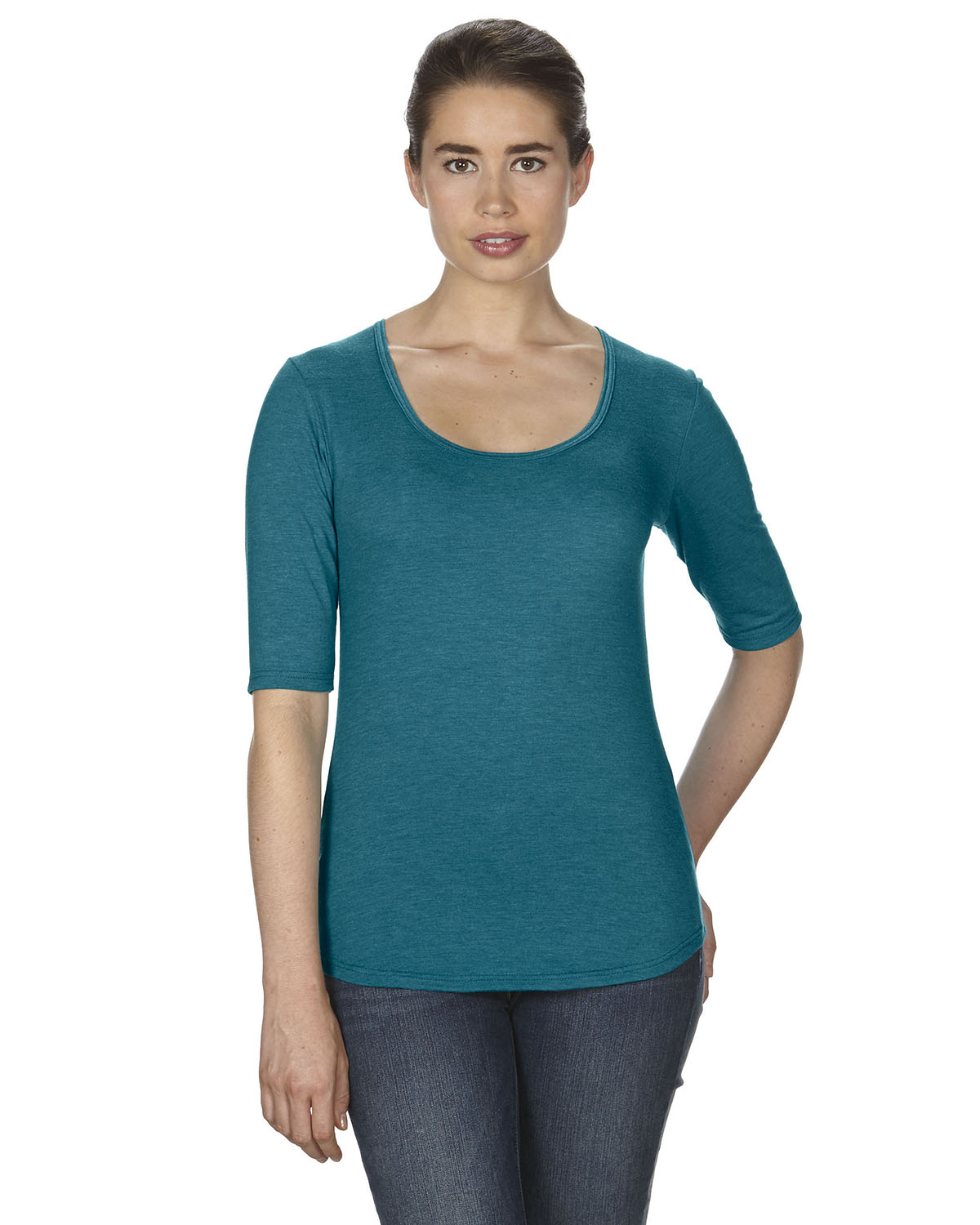 Women's Triblend Deep Scoop 1/2-Sleeve T-Shirt - Heather Galapagos Blue