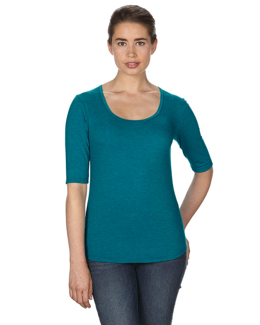 Women's Triblend Deep Scoop 1/2-Sleeve T-Shirt - Heather Galapagos Blue