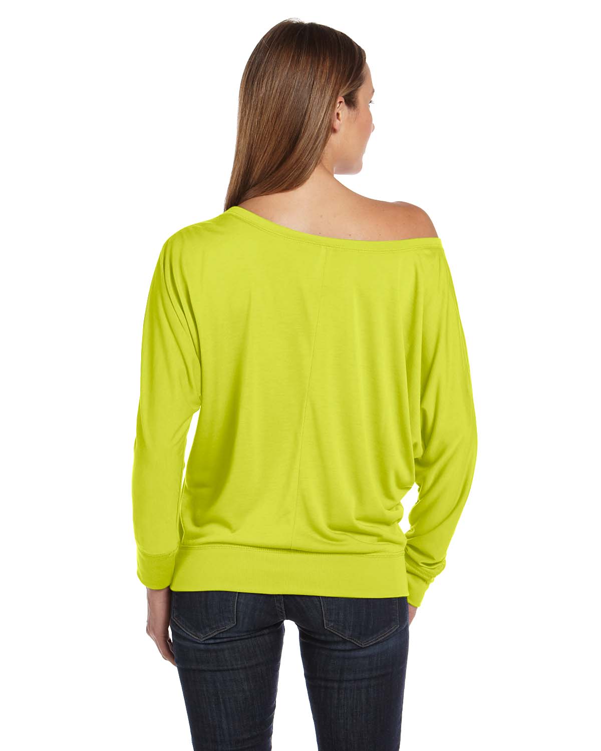 Women's Flowy Long-Sleeve Off Shoulder T-Shirt - Neon Yellow