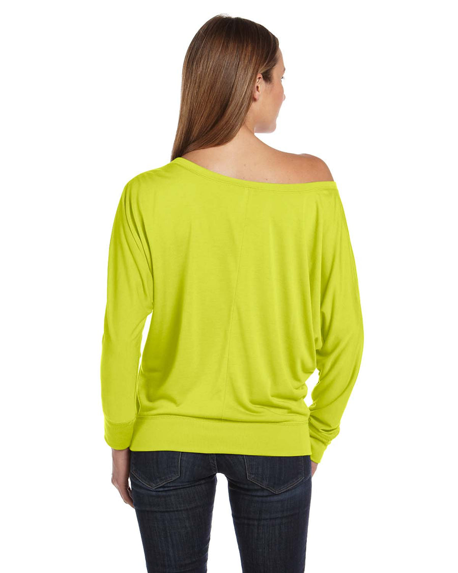 Women's Flowy Long-Sleeve Off Shoulder T-Shirt - Neon Yellow