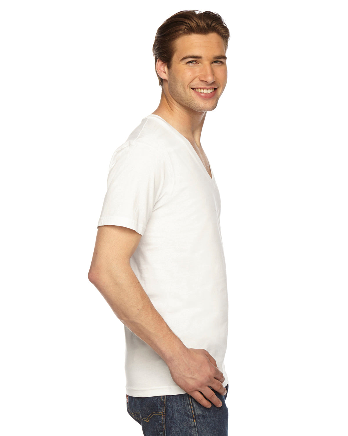 Unisex Fine Jersey Short-Sleeve V-Neck T-Shirt - White
