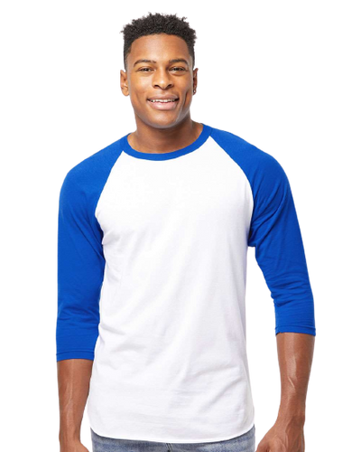 Unisex Fine Jersey Raglan Tee - White / Royal