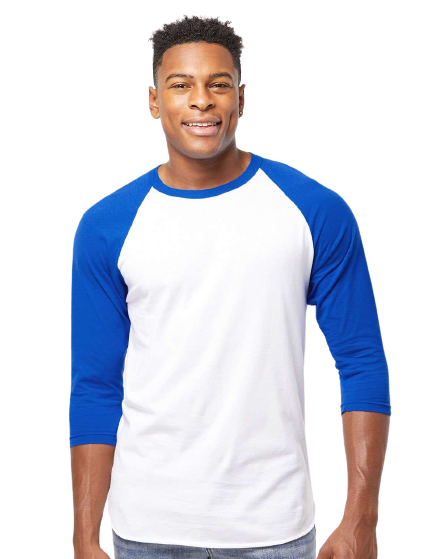 Unisex Fine Jersey Raglan Tee - White / Royal