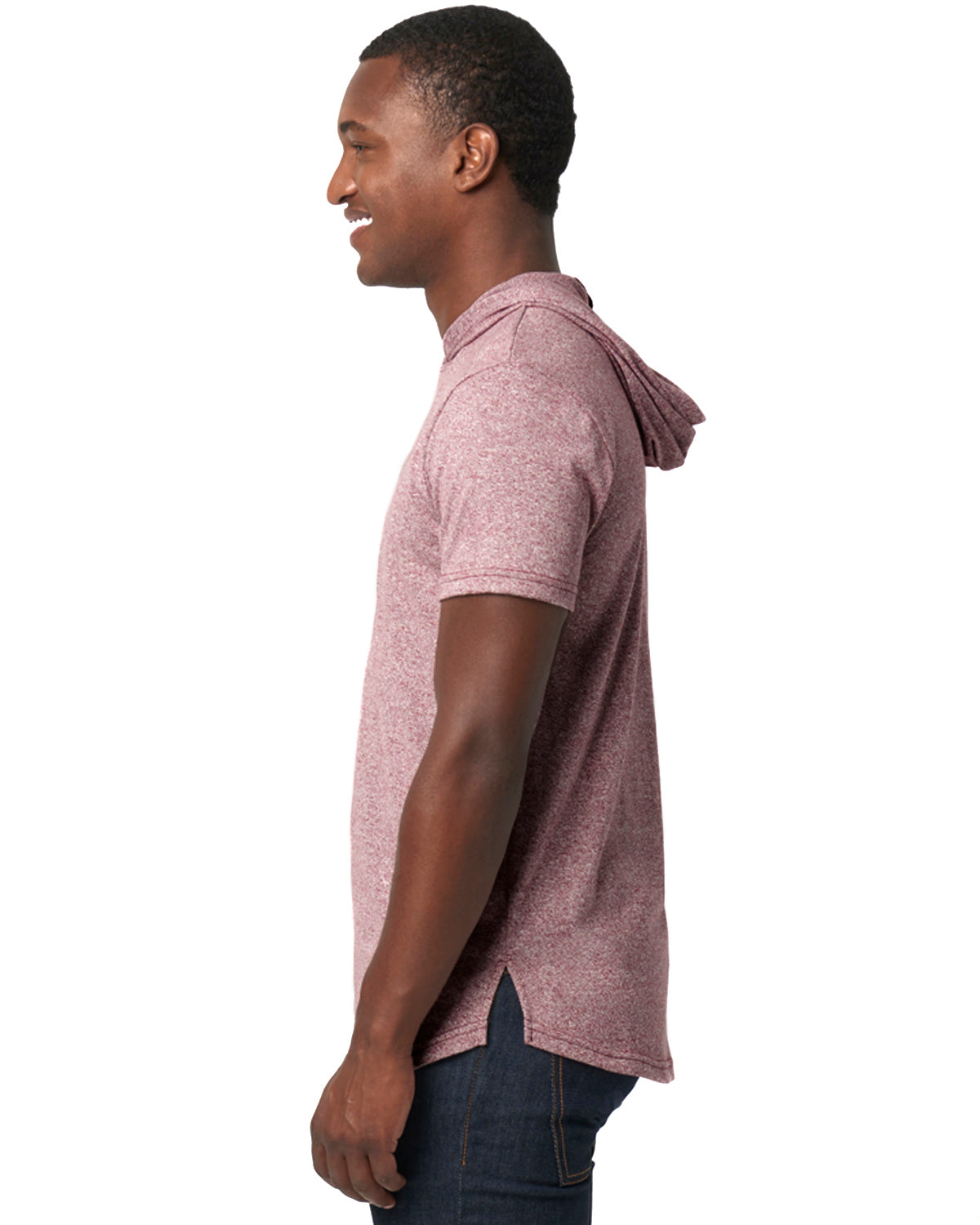 Unisex Mock Twist Short Sleeve Hoody T-Shirt - Tech Maroon