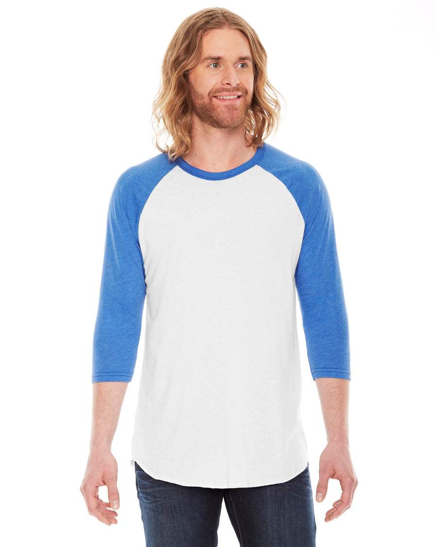 Unisex Poly-Cotton 3/4-Sleeve Raglan T-Shirt - White / Heather Lake Blue