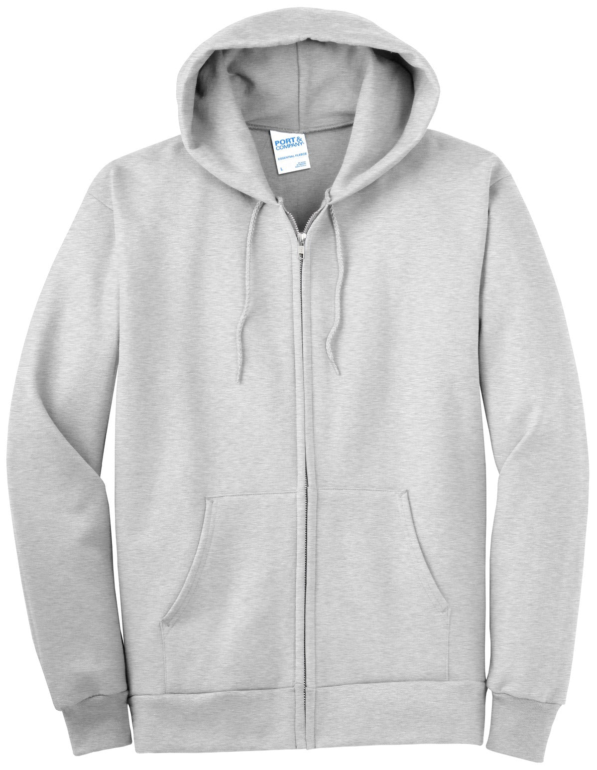 Unisex Essential Fleece Full-Zip Hoodie - Ash