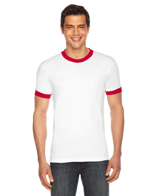 UNISEX Poly-Cotton Short-Sleeve Ringer T-Shirt - White / Red