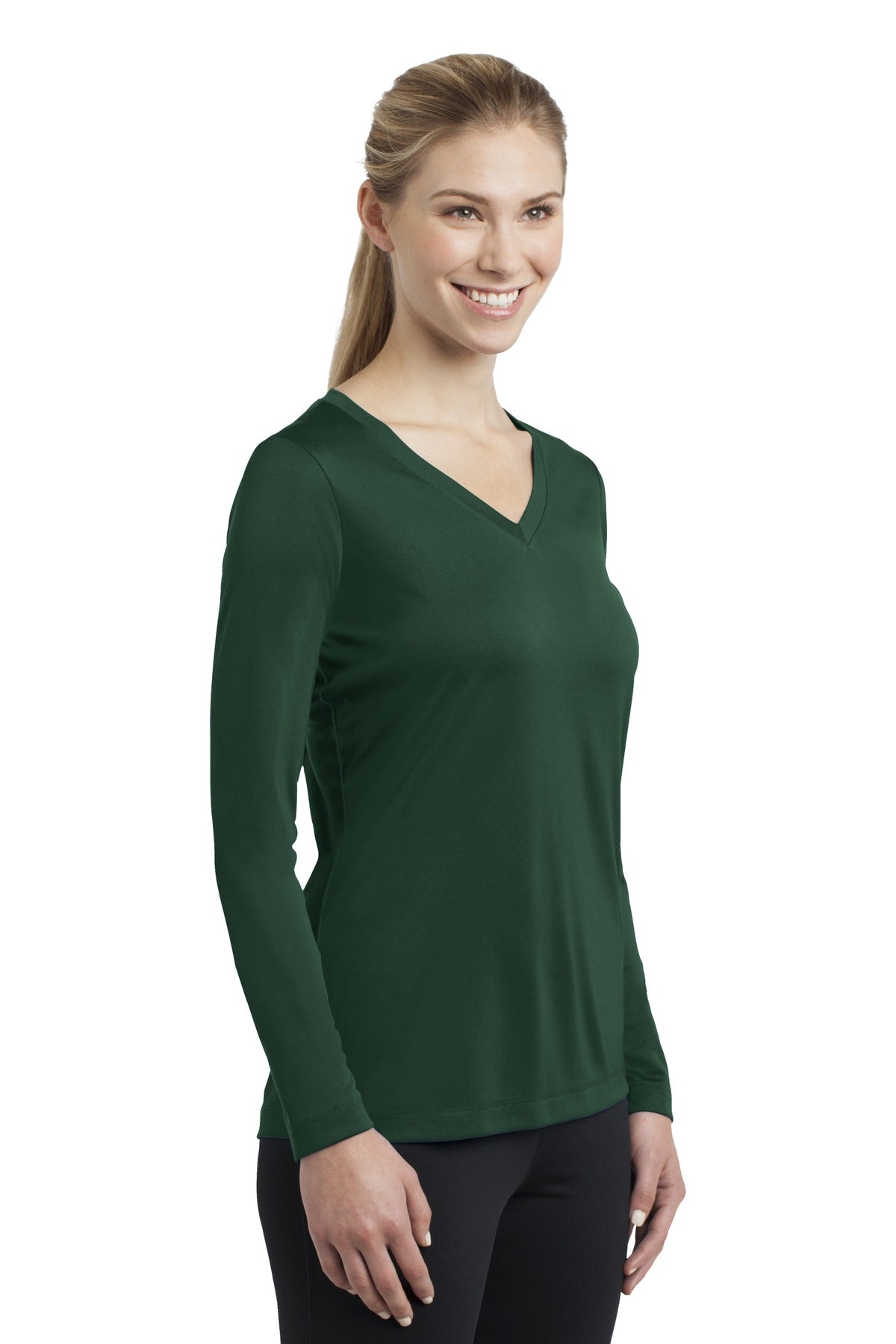 Women's Long Sleeve PosiCharge Competitor V-Neck Tee - Forest Green