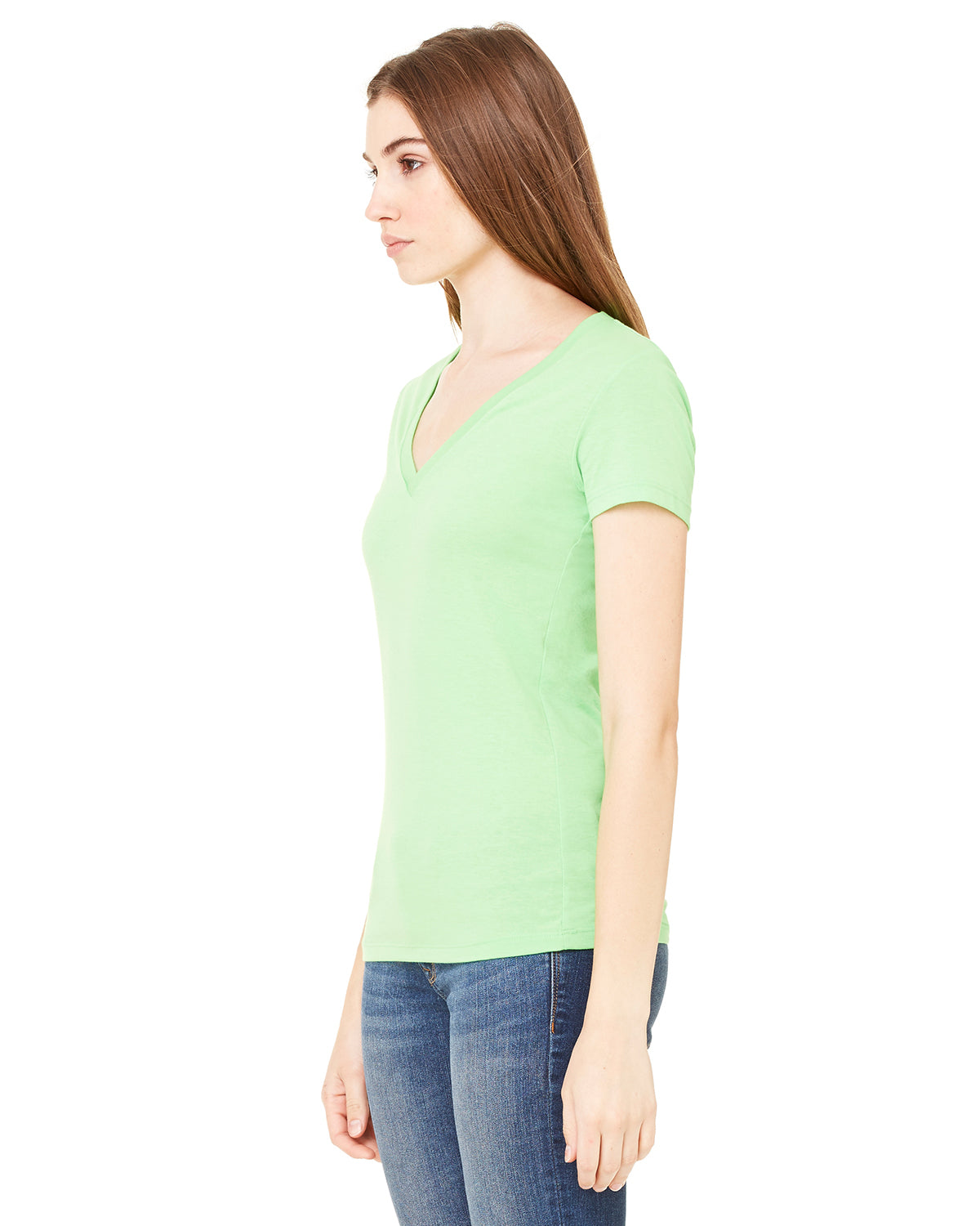 Ladies' Jersey Short-Sleeve Deep V-Neck T-Shirt - Neon Green