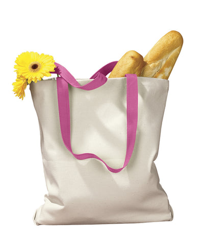 Canvas Tote with Contrasting Handles - Natural / Hot Pink
