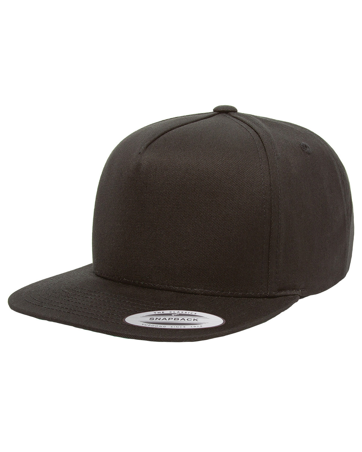 Unisex 5-Panel Cotton Twill Snapback Cap - Black
