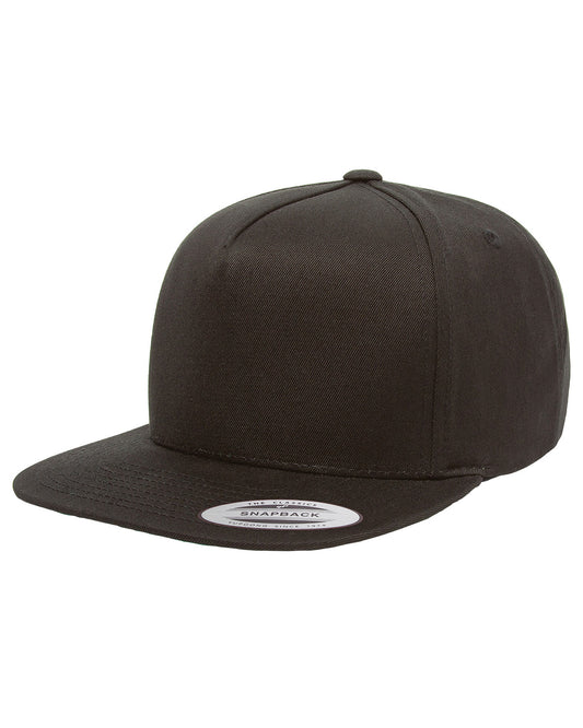 Unisex 5-Panel Cotton Twill Snapback Cap - Black