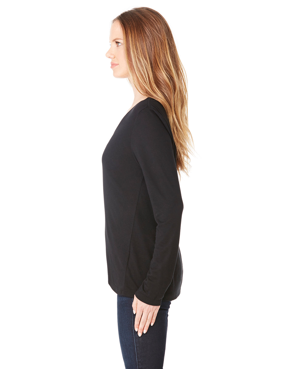 Women's Flowy Long-Sleeve V-Neck - Black