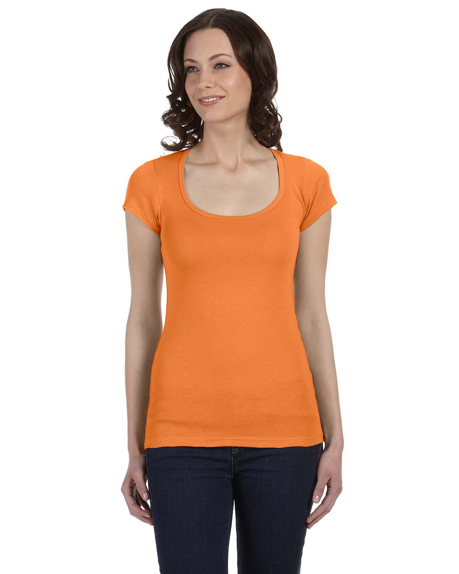 Women's Sheer Mini Rib Scoopneck Tee - Orange Sorbet