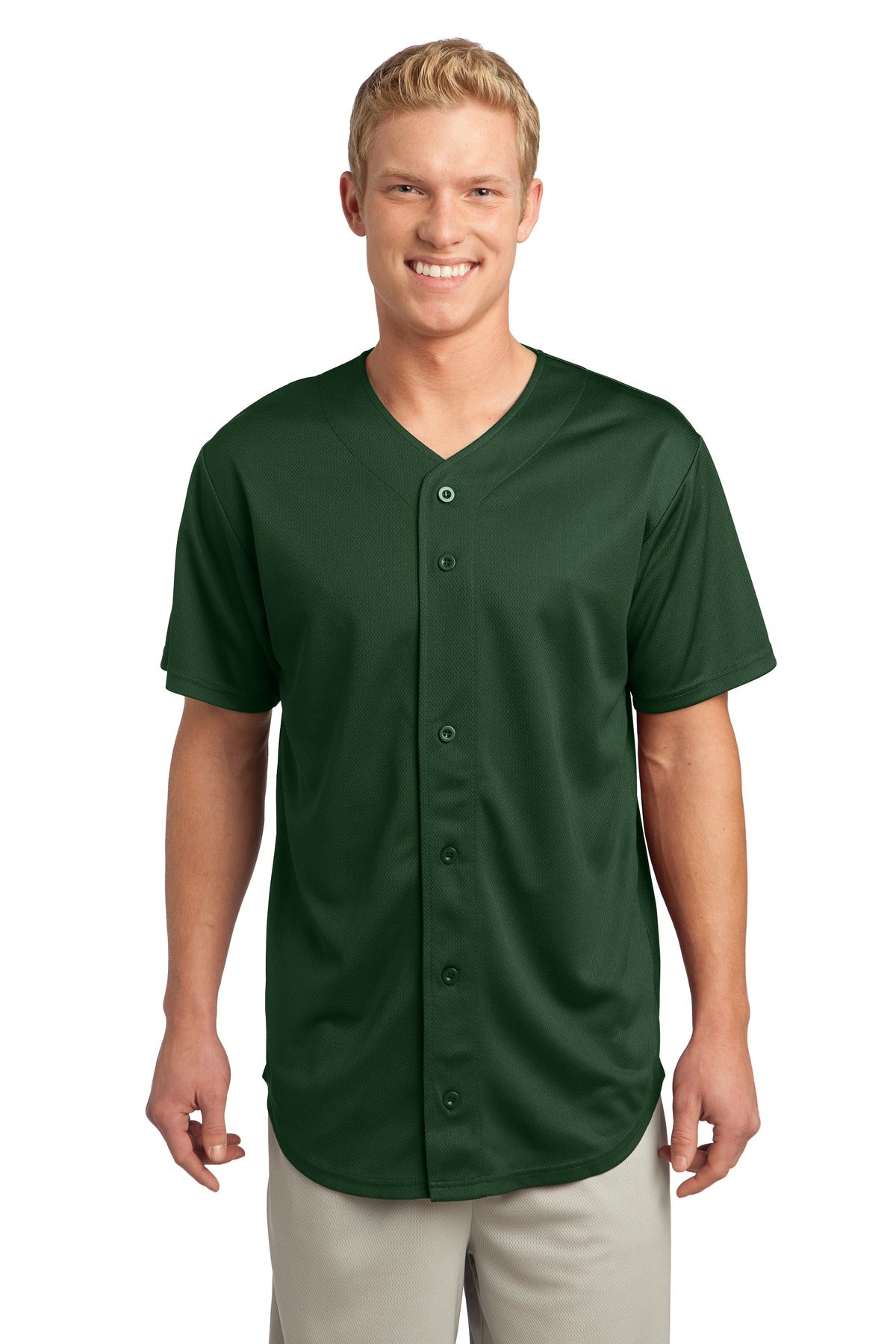 Unisex PosiCharge Tough Mesh Full-Button Jersey - Forest Green