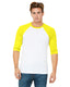 Bella + Canvas 3200 - Unisex 3/4-Sleeve Baseball T-Shirt - White / Neon Yellow