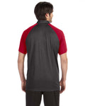 Unisex Performance Three-Button Raglan Polo - Dark Gray Heather / Sport Red