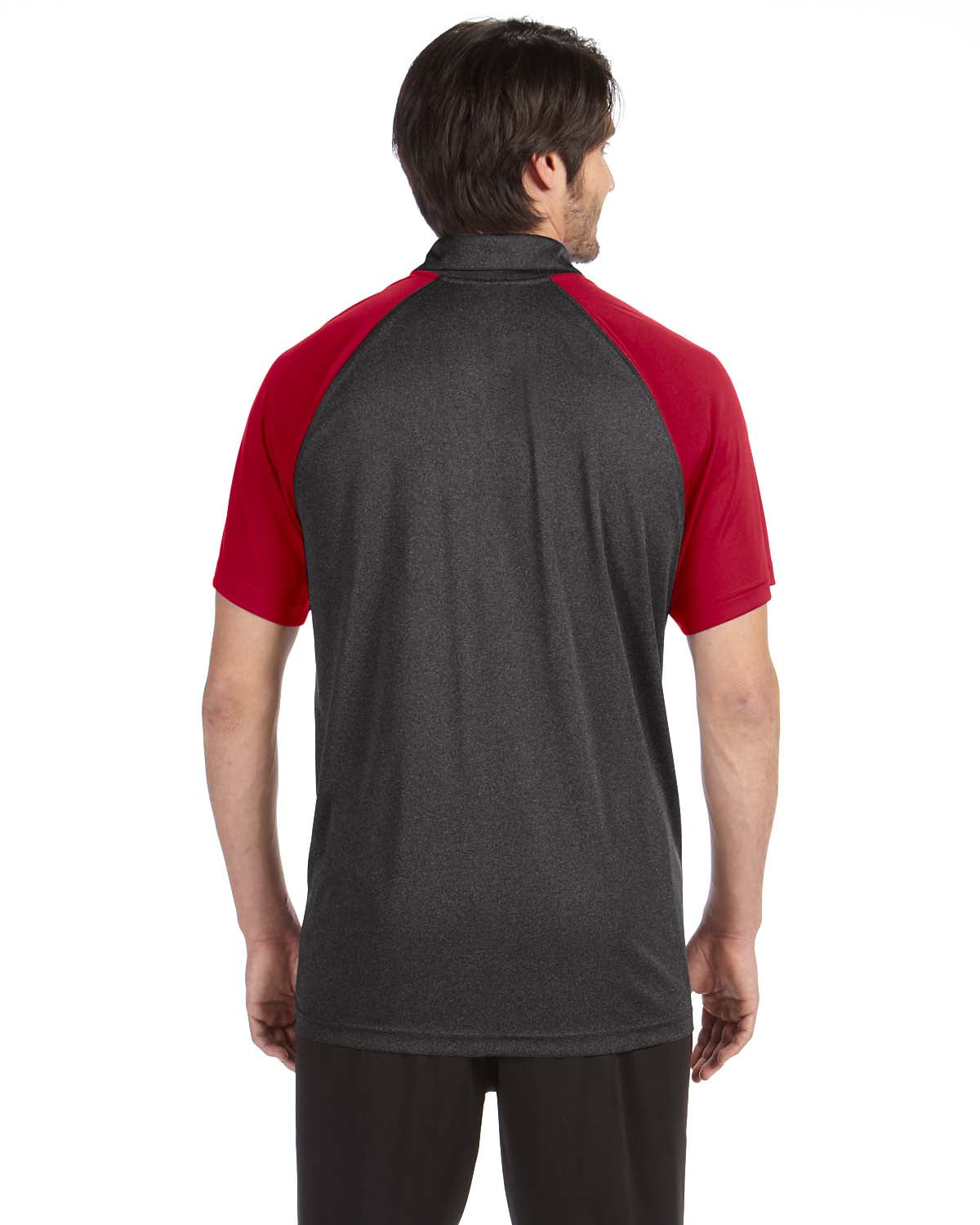 Unisex Performance Three-Button Raglan Polo - Dark Gray Heather / Sport Red