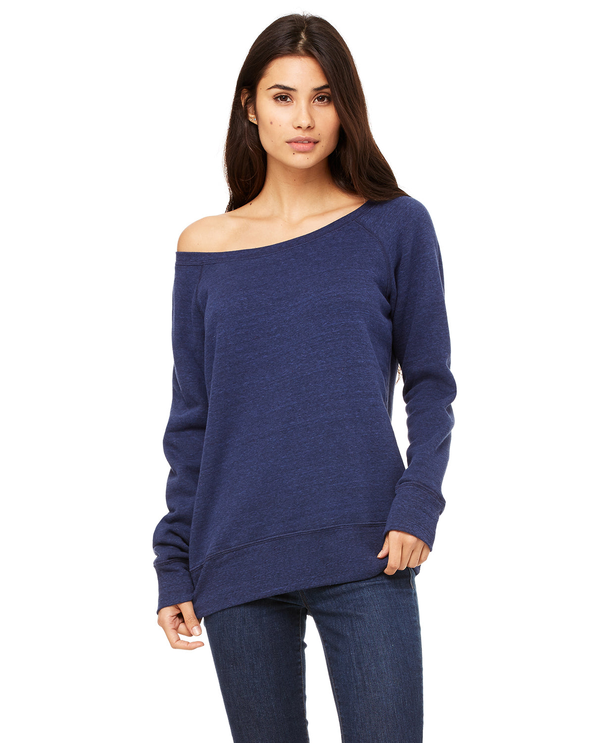 Women's Sponge Fleece Wide Neck Sweatshirt - Navy Triblend