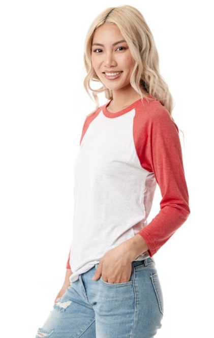 Unisex Triblend 3/4-Sleeve Raglan - Vintage Red / Heather White