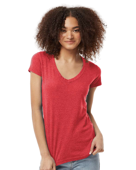 Women's Poly-Rich V-Neck - Heather Red
