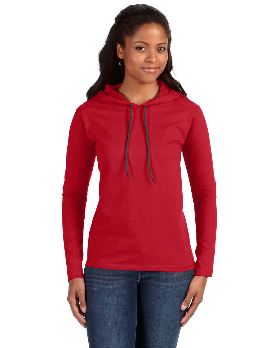 Women's Lightweight Long-Sleeve Hooded T-Shirt - Red / Dark Gray