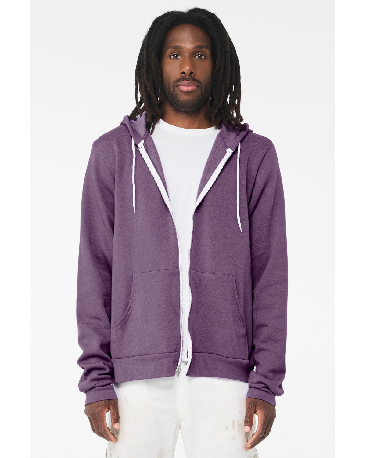 Unisex Poly-Cotton Sponge Fleece Full-Zip Hoodie - Heather Team Purple