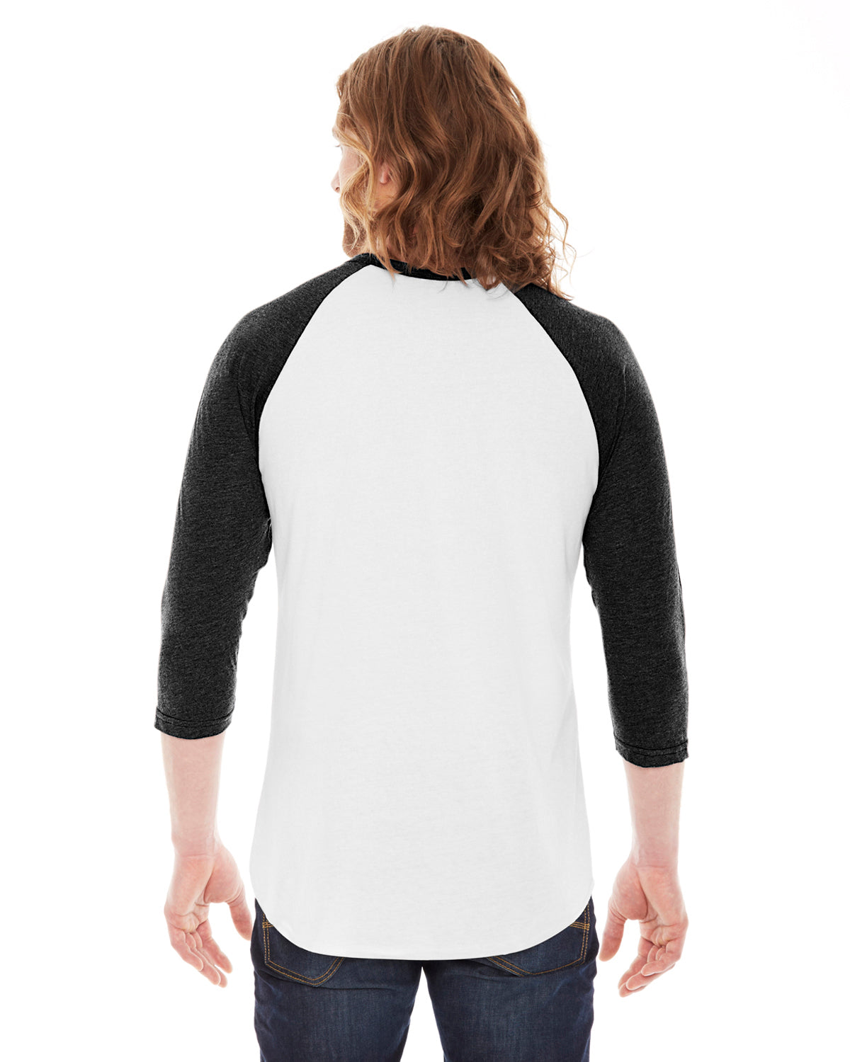 Unisex Poly-Cotton 3/4-Sleeve Raglan T-Shirt - White / Heather Black
