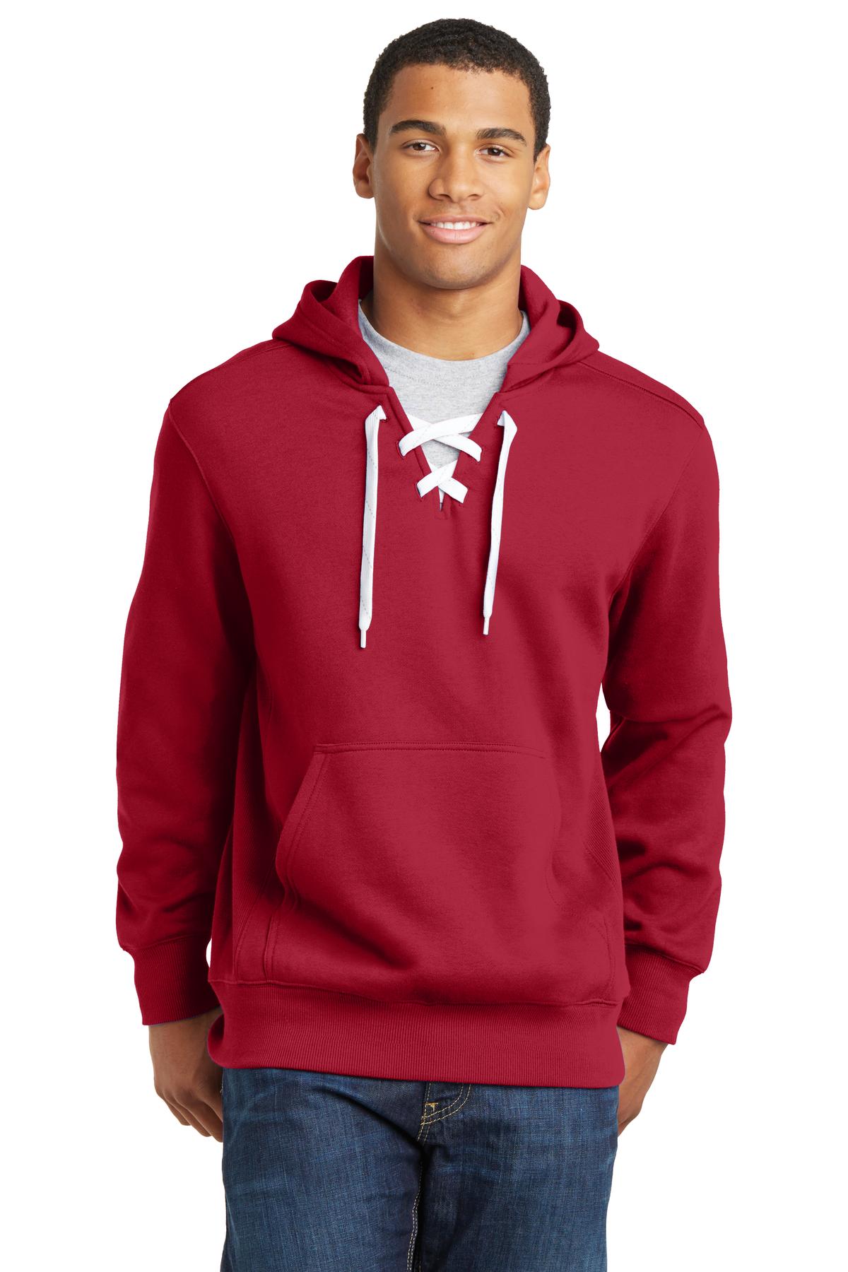 Lace Up Pullover Hoodie - Deep Red