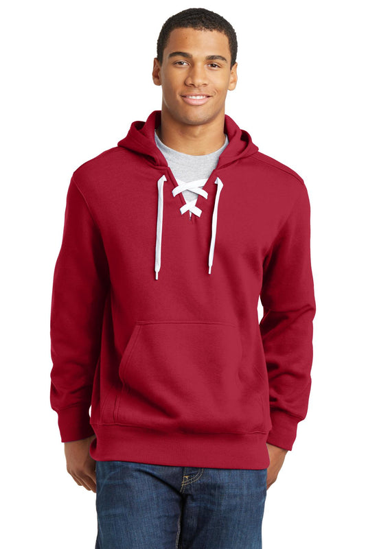 Lace Up Pullover Hoodie - Deep Red