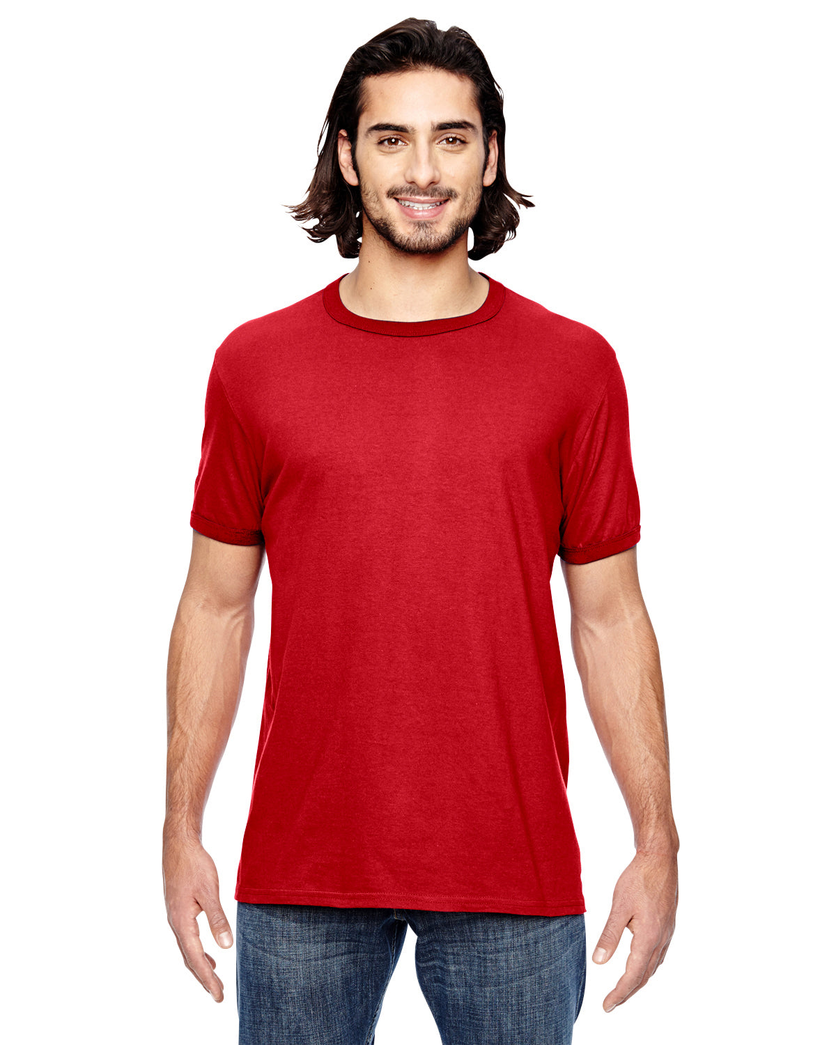 Unisex Lightweight Ringer T-Shirt - Heather Red / Red