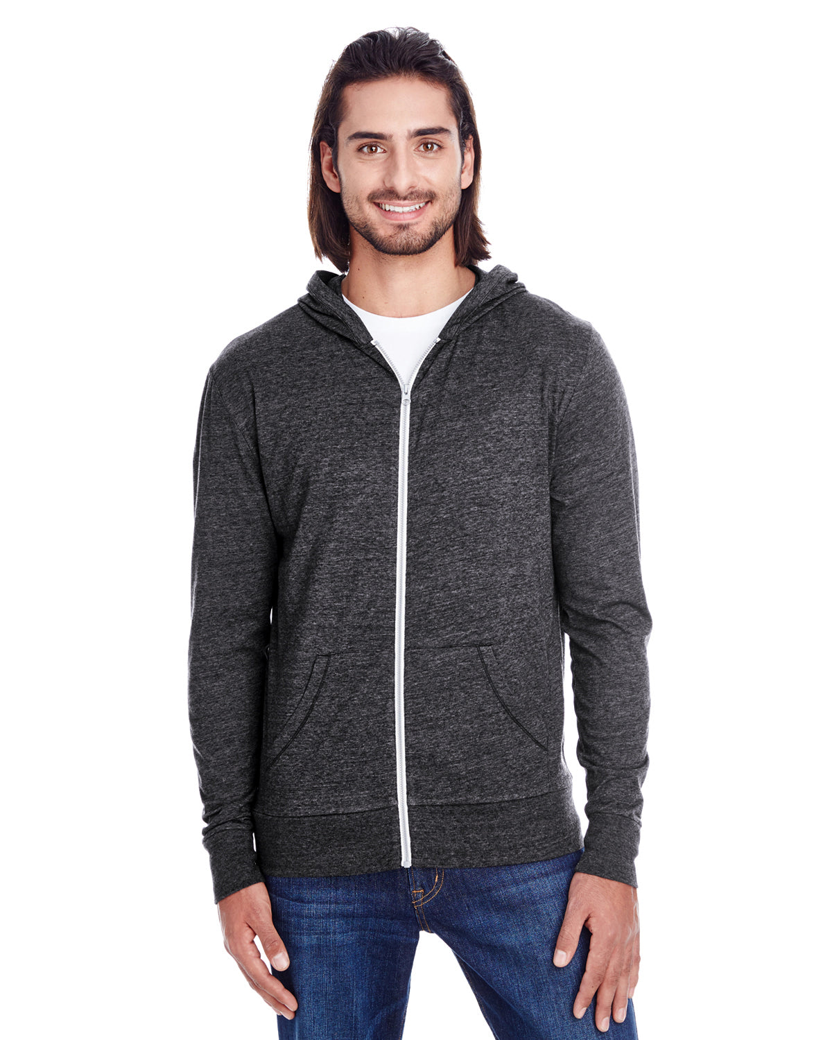 Unisex Triblend Full-Zip Light Hoodie - Black Triblend