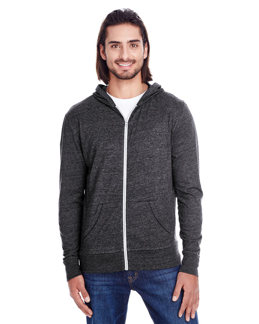 Unisex Triblend Full-Zip Light Hoodie - Black Triblend