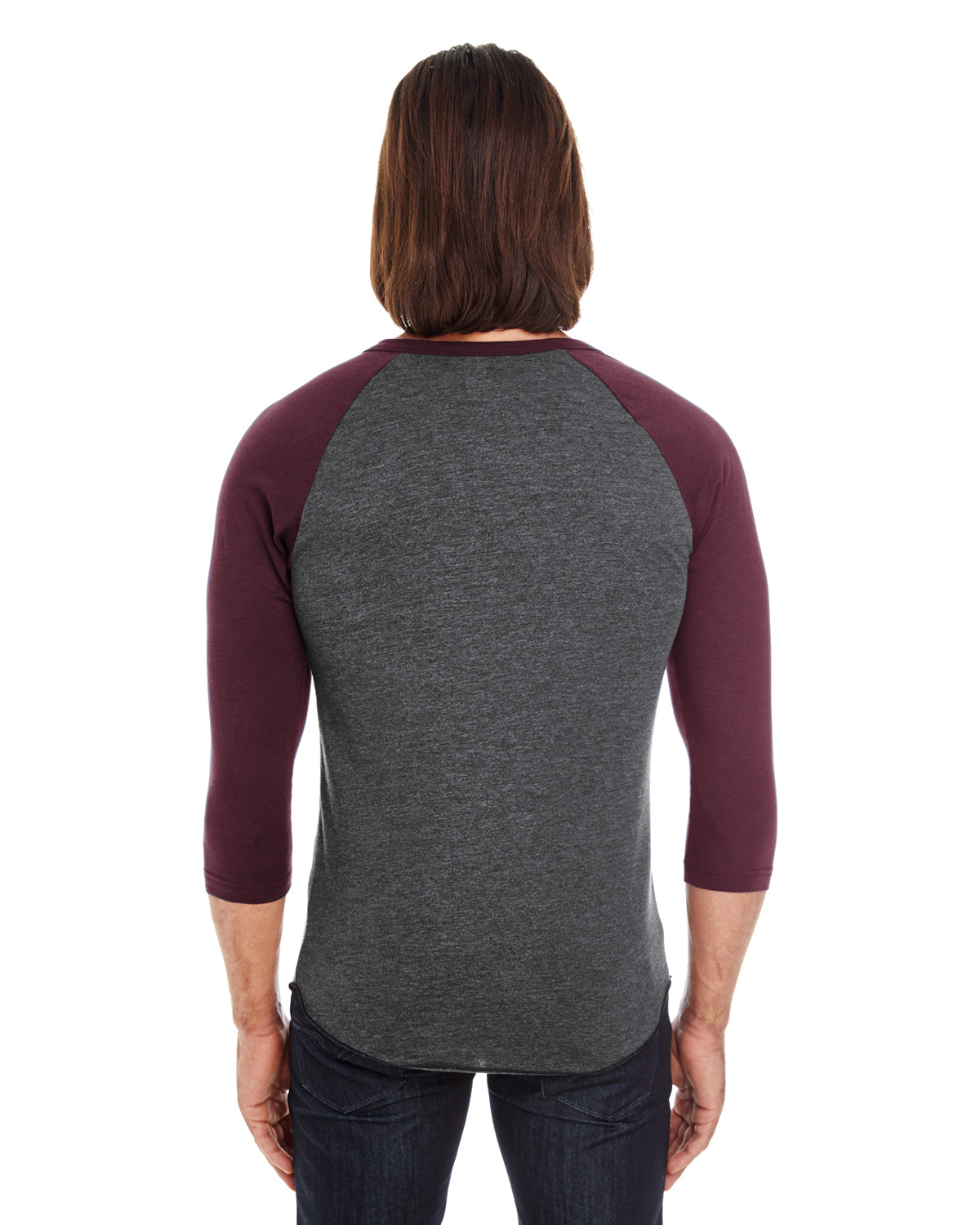 Unisex Poly-Cotton 3/4-Sleeve Raglan T-Shirt - Heather Black / Truffle
