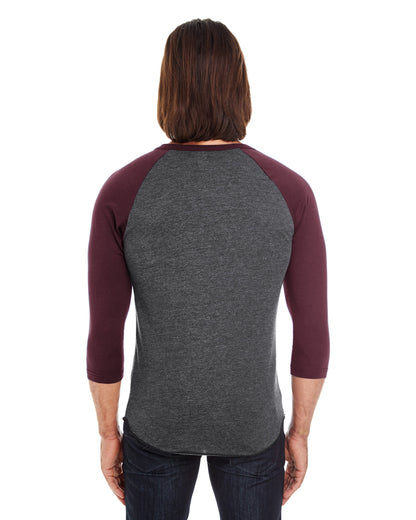 Unisex Poly-Cotton 3/4-Sleeve Raglan T-Shirt - Heather Black / Truffle